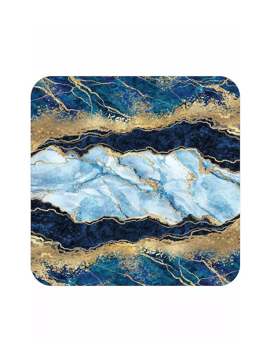 Set Bath Mats Blue Marble Gold Details