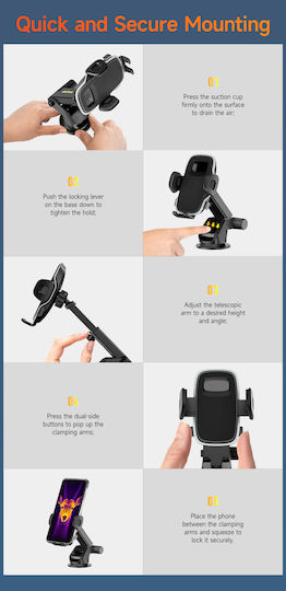 Ulefone Armor Mount Поставка за Мобилен Телефон за Кола с регулируеми куки Черна