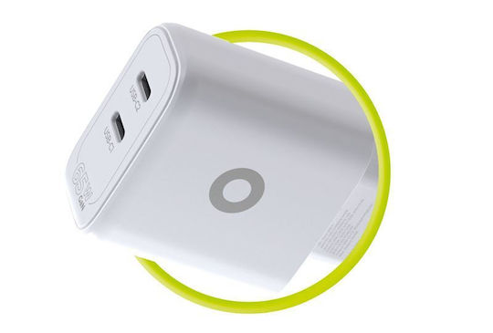 Mobile Origin Mobile Phone Charger Without Cable GaN with 2 USB-C Output Ports 65W Power Delivery White