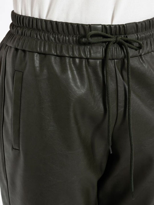 Women's Fabric Trousers with Elastic Dark Brown