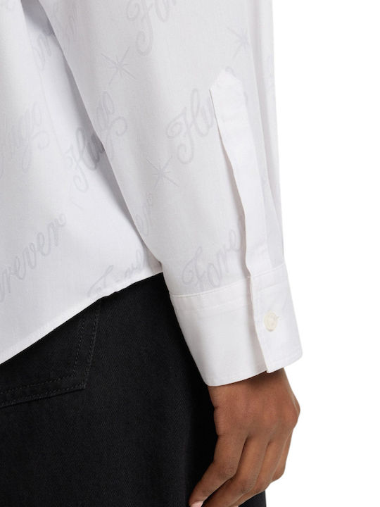 Langärmelig Damen Hemd White