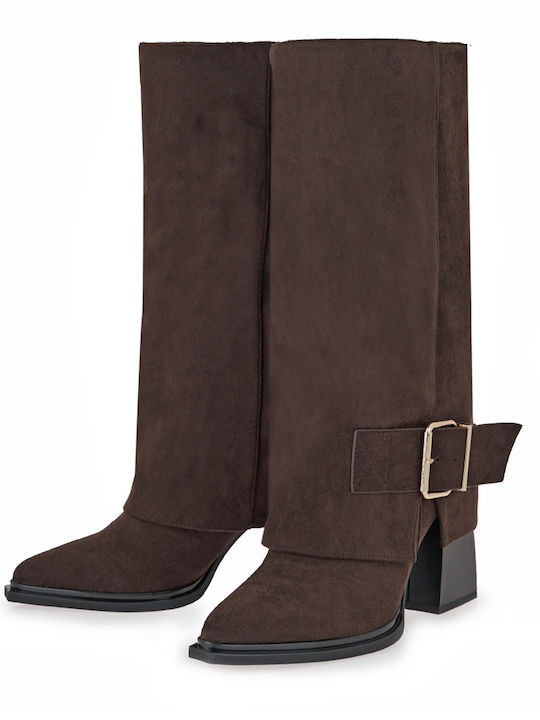 Wildleder Damenstiefel mit hohem Absatz Braun