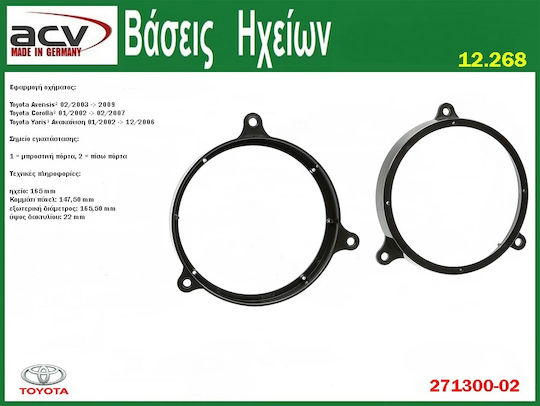 Ice Βάσεις Ηχείων Αυτοκινήτου Μπροστινές Toyota Yaris 2τμχ