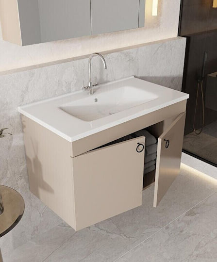 SteweHome Badezimmer Waschtisch-Einheit mit Spiegel – Mdf Beiges 80x55x45cm