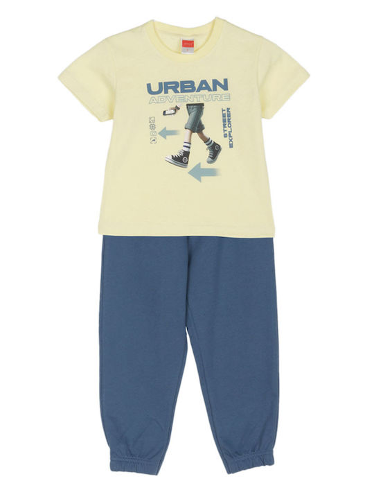 Kids Sweatpants Set Blue-grey, Yellow 2pcs Urban Adventure