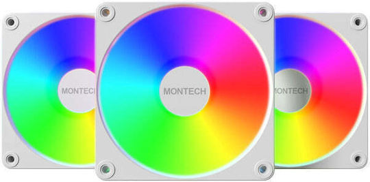Montech GF120R V2 Reverse Blade Case Fan (1600rpm / 70.8cfm) με ARGB Φωτισμό και Σύνδεση 3-Pin / 4-Pin PWM 3τμχ Λευκό