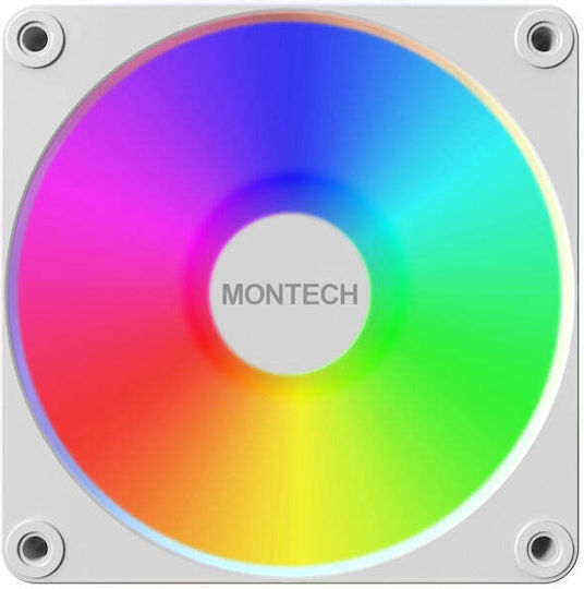 Montech GF120R V2 Reverse Blade Case Fan (1600rpm / 70.8cfm) με ARGB Φωτισμό και Σύνδεση 3-Pin / 4-Pin PWM 3τμχ Λευκό