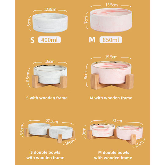 MrZoo Ceramic Bowl Food for Dog & Cat with Base 400ml in Pink Color