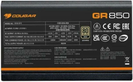 Cougar CGR GDN-750 750W Μαύρο Τροφοδοτικό Υπολογιστή Full Modular 80 Plus Gold