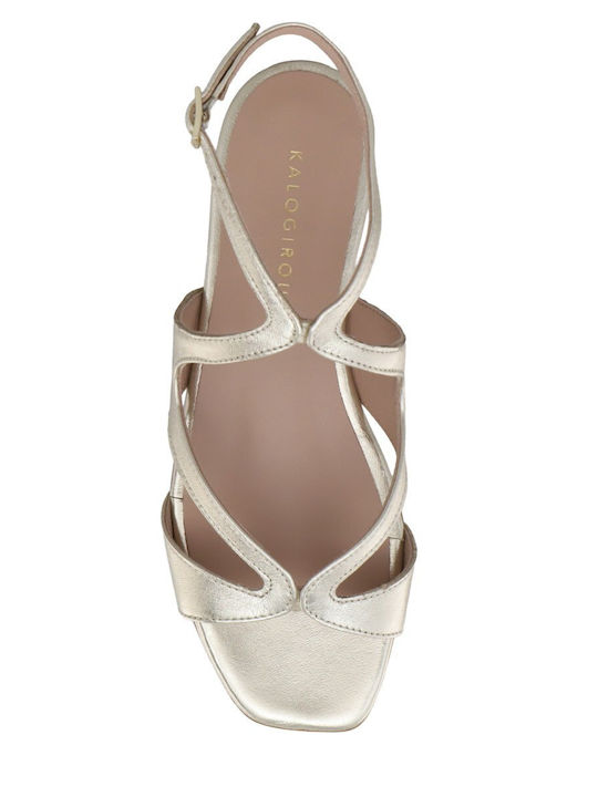 Leder Flache Sandalen für Damen in Gold Farbe