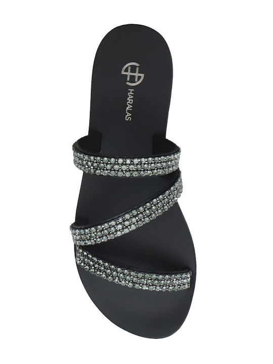 Leather Women's Flat Sandals in Black Color
