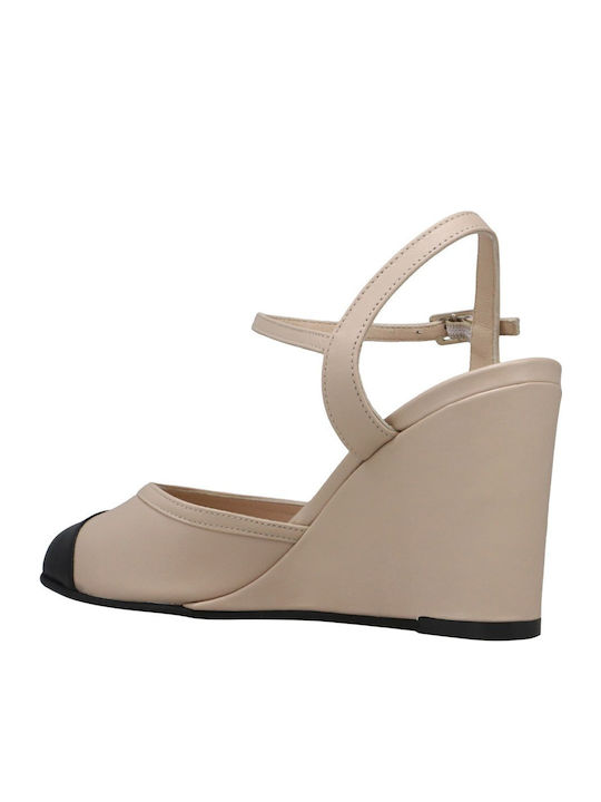 Women's Leather Platform Shoes Beige