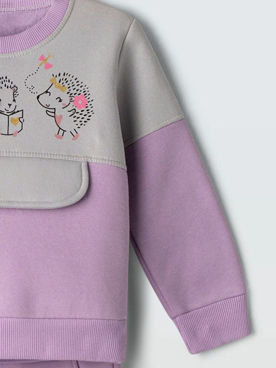 Kids Sweatpants Set White-Purple 2pcs