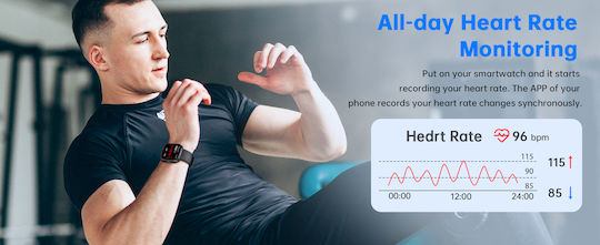 Oukitel V2 Smartwatch με Παλμογράφο (Μαύρο)