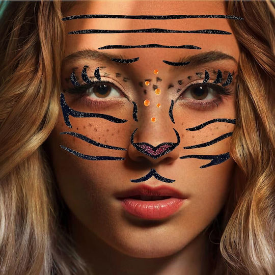 Temporary Face Sticker Flippy Makeup Face Art Halloween Theater Tiger Pattern Brown