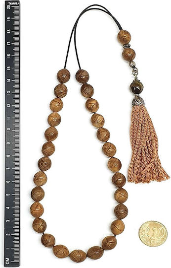 Roloi Komboloi Graven Worry Beads with 27 Beads Brown 37cm