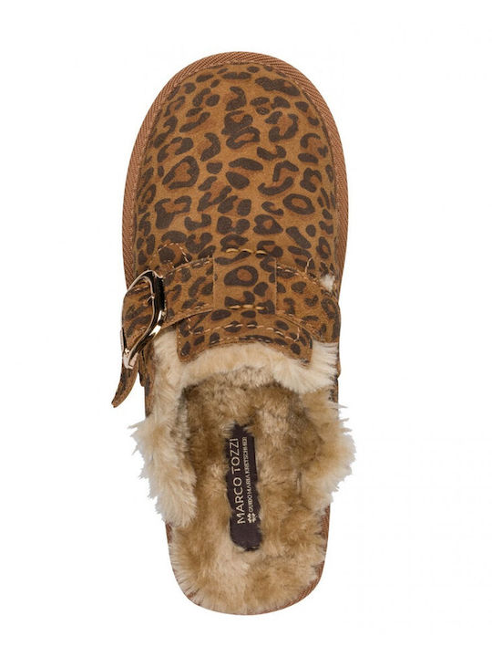 Lederne Winter Damen Hausschuhe Braun