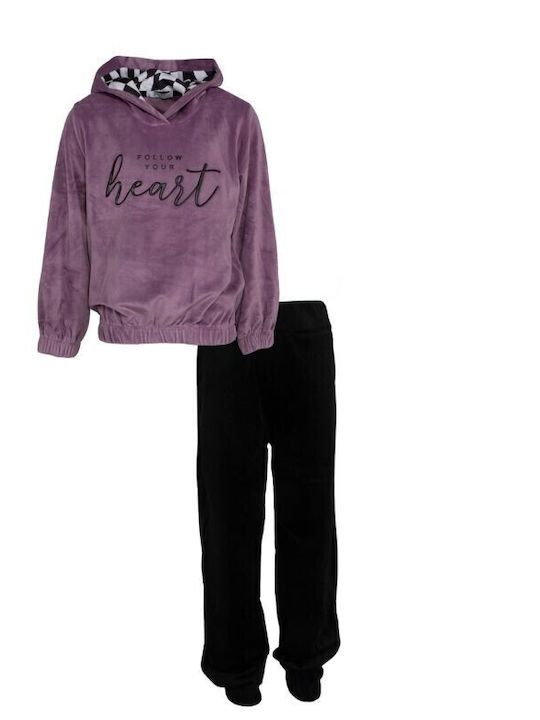 Kids Sweatpants Set Purple 2pcs Heart