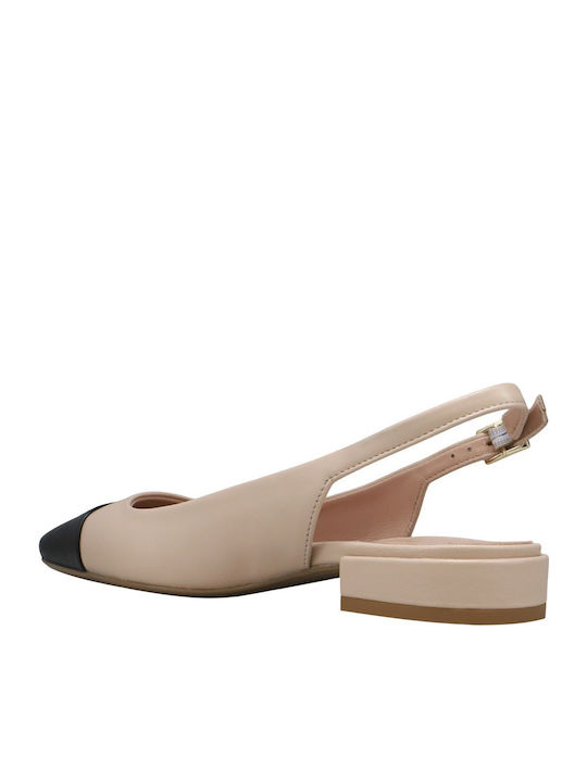 Δερμάτινες Γυναικείες Μπαλαρίνες Slingback με Λουράκι σε Μπεζ Χρώμα