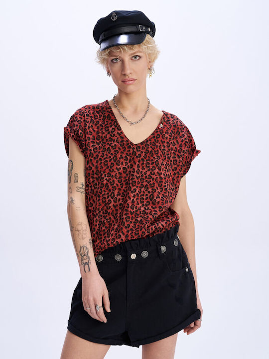 Water Flow Women's T-shirt Animal Print Red