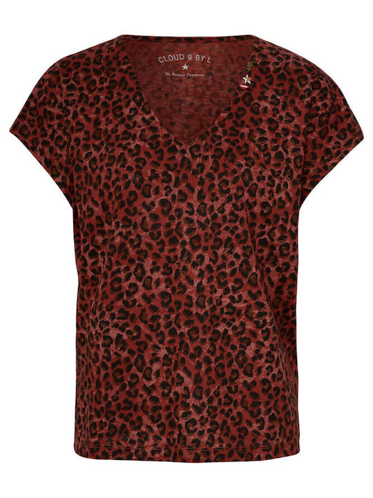 Water Flow Women's T-shirt Animal Print Red