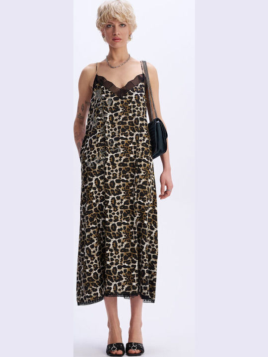 Tension Summer Maxi Evening Slip Dress with Lace Brown C9D25115
