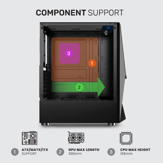 Armaggeddon Tritron1 Gaming Midi Tower Κουτί Υπολογιστή με Πλαϊνό Παράθυρο και ARGB Φωτισμό Μαύρο