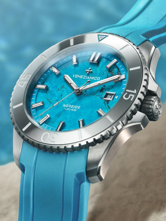 Venezianico Men's Watch Automatic with Turquoise Rubber Strap