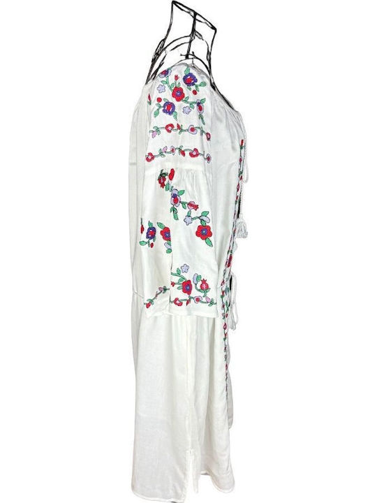 Sommer Maxi Damenkleid Weiß Lila