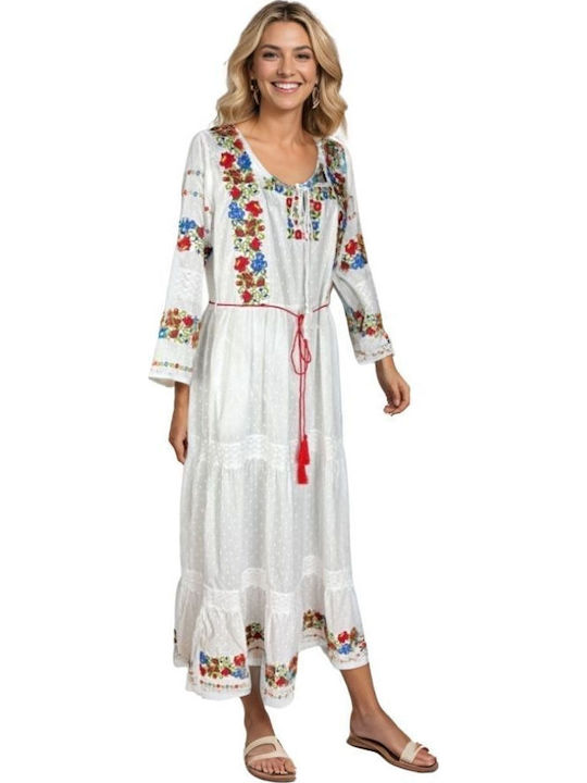 Summer Maxi Dress White Green