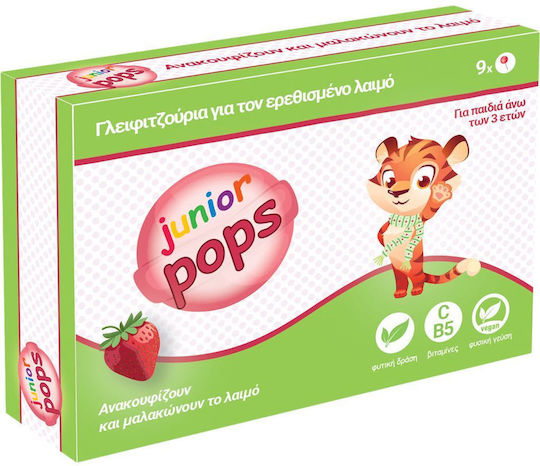 Bioearth Junior Pops – Lollipops Sore Throat Strawberry Flavor X9 Pcs