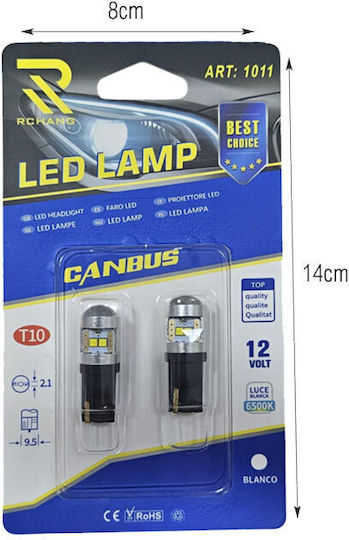 Rchang Lamps Car T10 LED 6500K Cold White 12V 1pcs