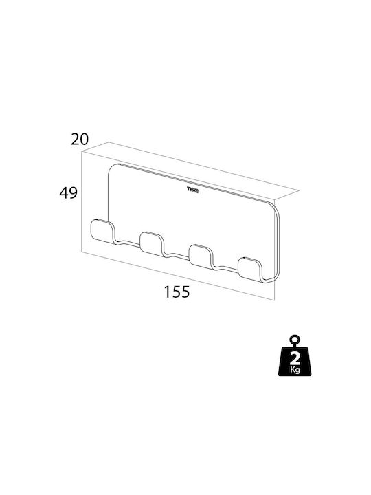 TIGER Wall-Mounted Bathroom Hook with 4 Positions Inox Silver