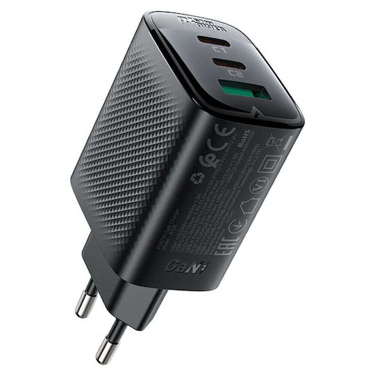 Acefast Φορτιστής Χωρίς Καλώδιο GaN με Θύρα USB-A και 2 Θύρες USB-C 67W Μαύρος (A108)