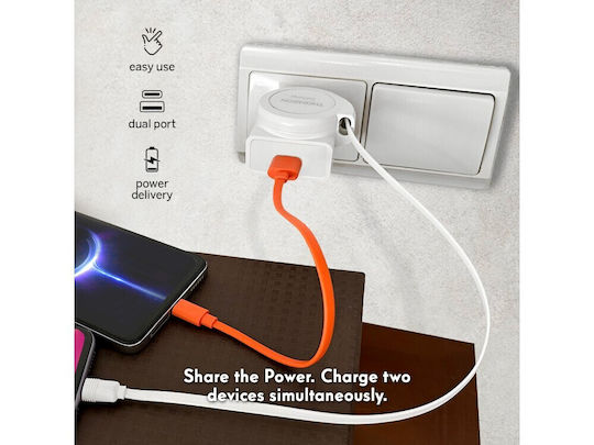 Thomson Charger with USB-A Port and Cable USB-C 22.5W Power Delivery / Quick Charge 3.0 Whites (GoCharge)