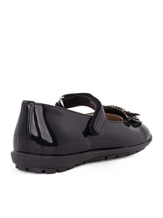 Kids Anatomic Leather Ballerinas with Hoop & Loop Closure Black