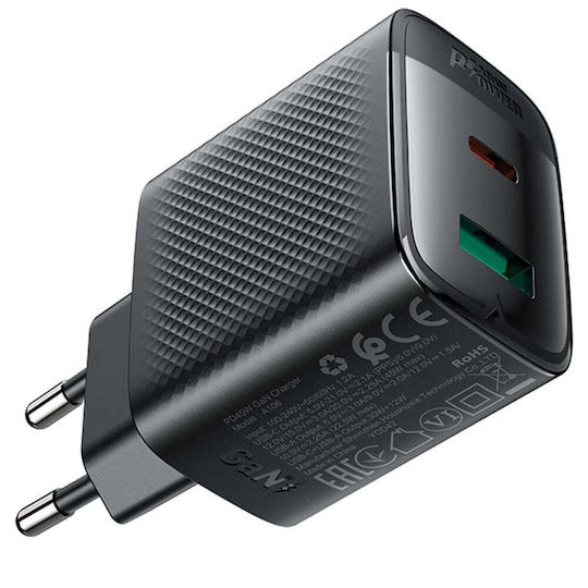 Acefast Φορτιστής Χωρίς Καλώδιο GaN με Θύρα USB-A και Θύρα USB-C 45W Μαύρος (A106)