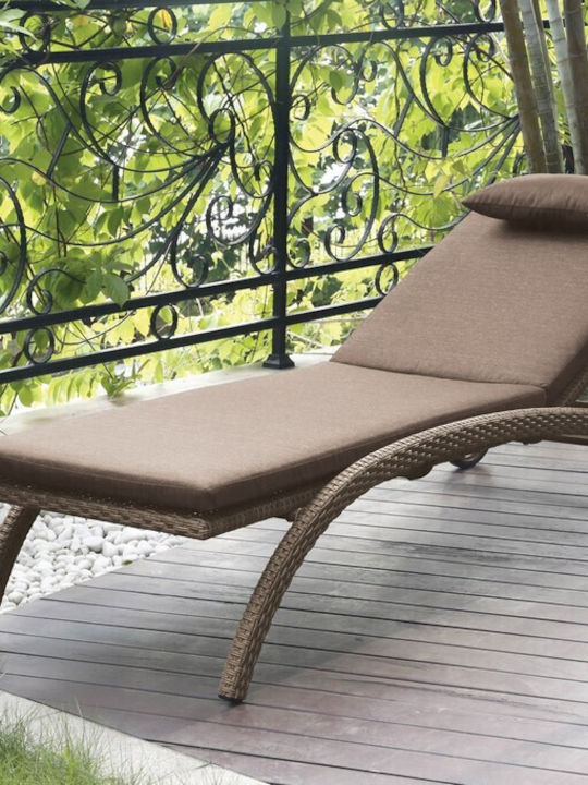 Ξαπλώστρα Rattan με Μαξιλάρι & Ρόδες Καφέ 210x70x40εκ.