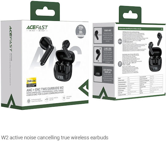 Acefast W2 Earbud Bluetooth Handsfree Earphones with Sweat Resistance and Charging Case Black