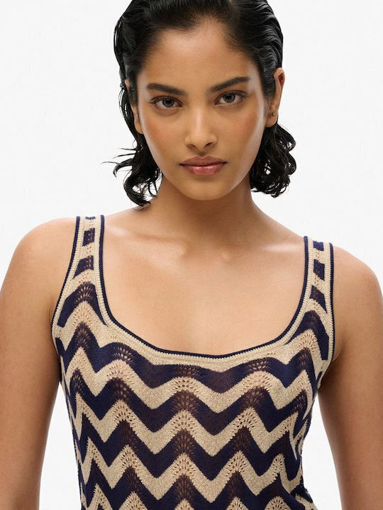 Summer Midi Knitted Dress Navy Gold