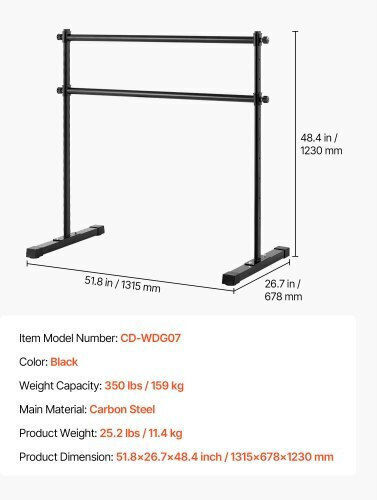 Vevor Ballet Barre Freestanding Portable Fitness Dance Bar Height Adjustable