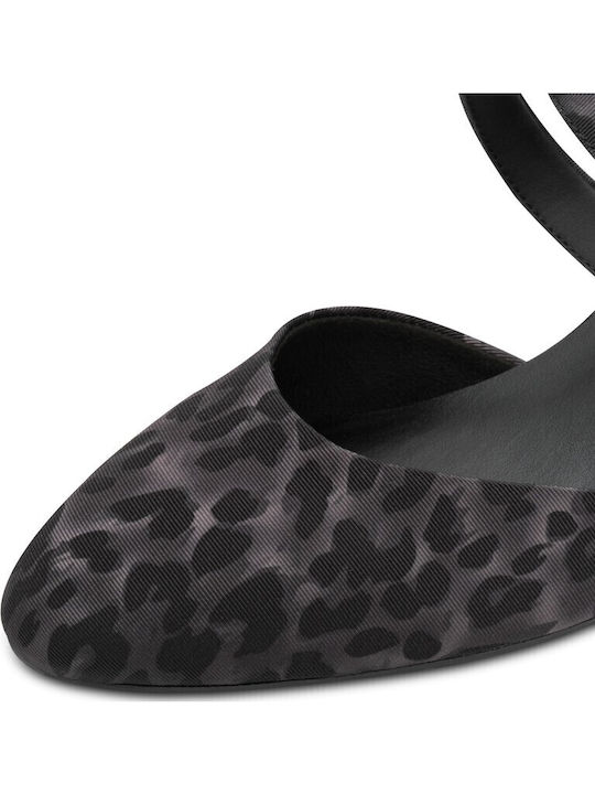Gray High Heels with Strap Animal Print