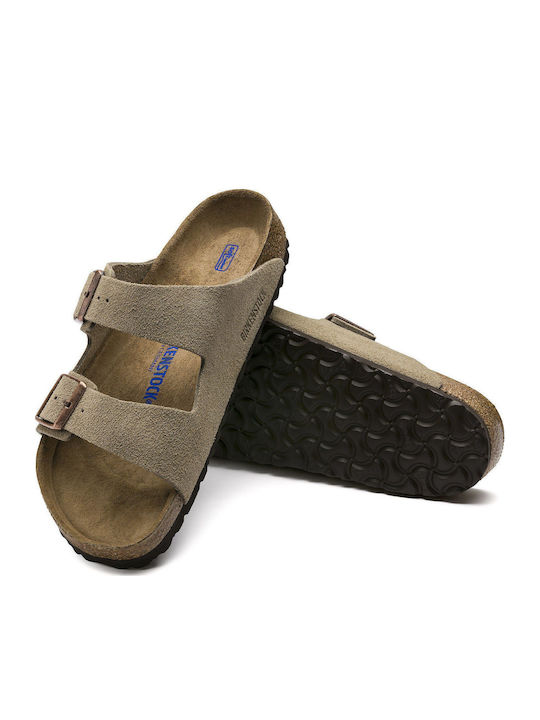 Arizona Soft Footbed Suede Leather Men's Sandals Taupe Regular Fit