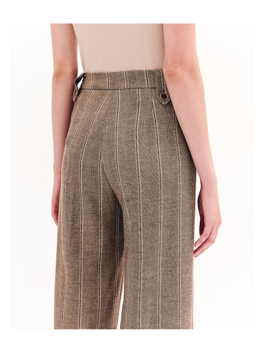 Women's Fabric Trousers Straight Line Striped Camel