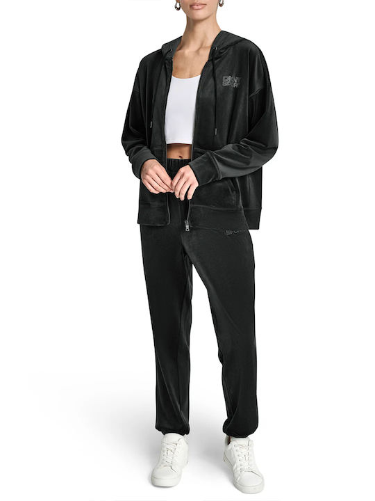 Rhinestone Damen Sweatshirtjacke Kapuzen Black