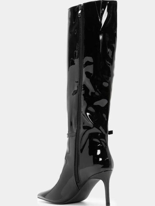 Damenstiefel aus Lackleder mit Hohem Absatz Schwarz