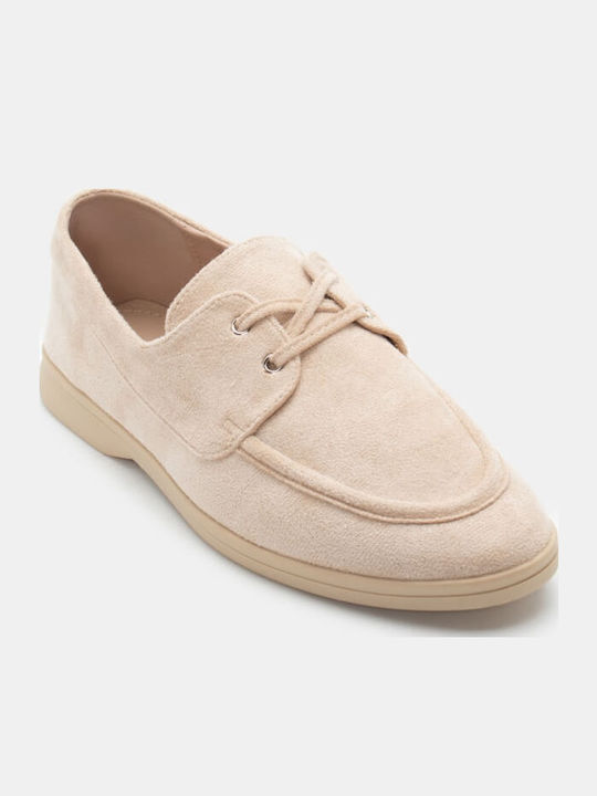 Leather Women's Moccasins in Beige Color