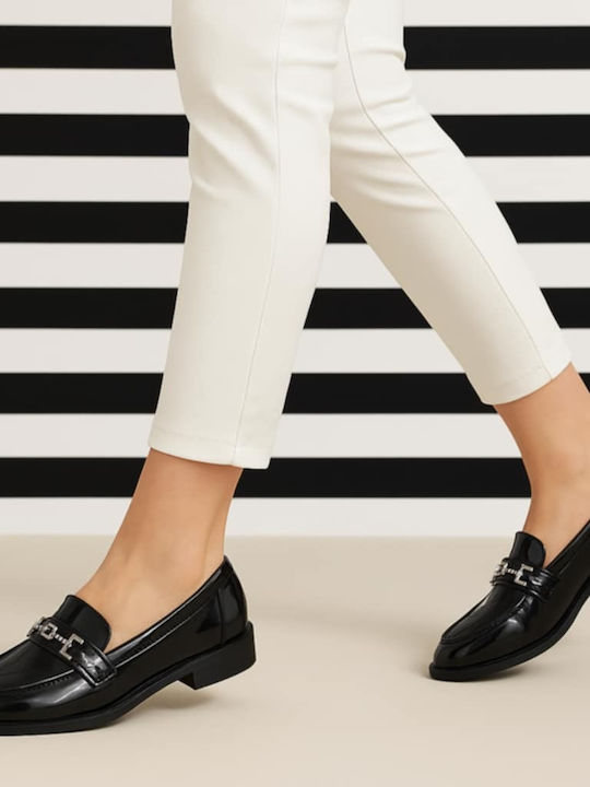 Lackleder Damen Loafers in Schwarz Farbe