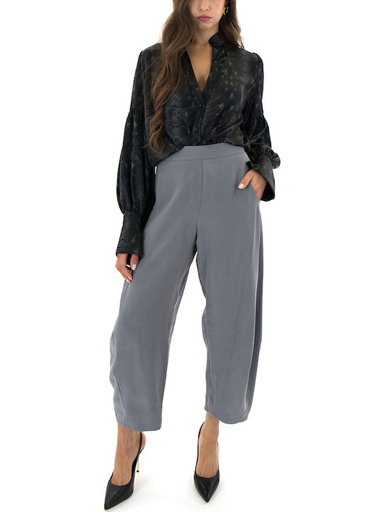 Women's Silky Long Sleeve Shirt Grey-Black