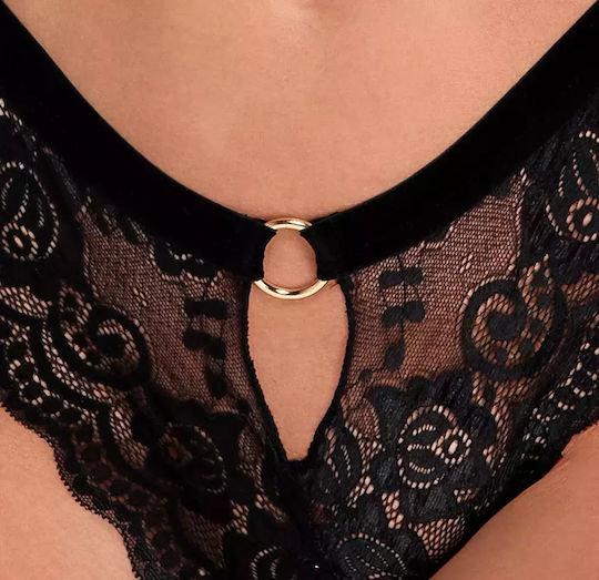 Cottelli Collection Секси Комплект Еротично Бельо с Дантела Черен 2 Части